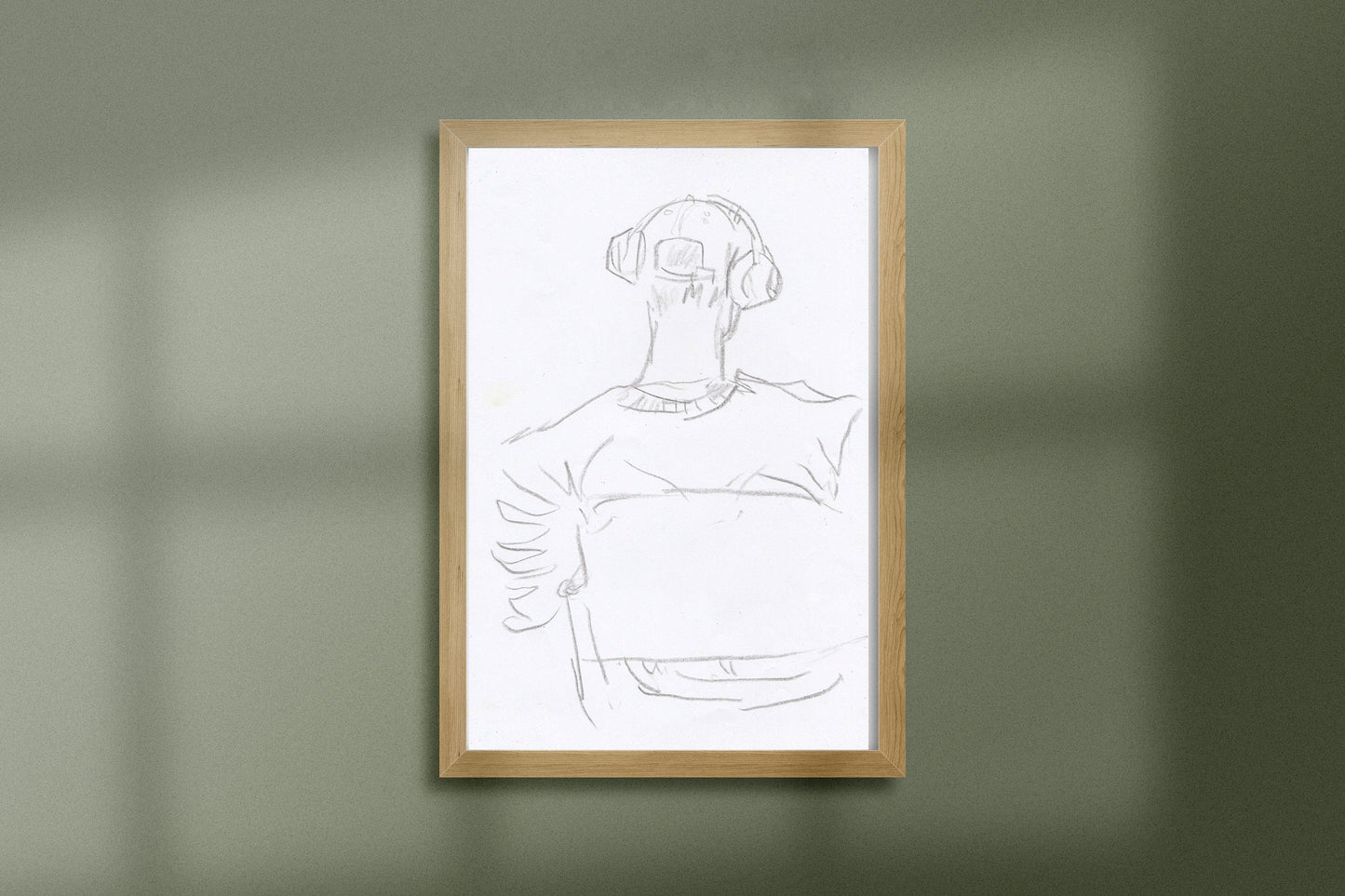 Boy with Headphones Art ~ Hand Drawn Sketch, Original Pencil Drawing, Music Art, Minimalist Wall Decor, Aesthetic Wall Art, Music Lover Gift
