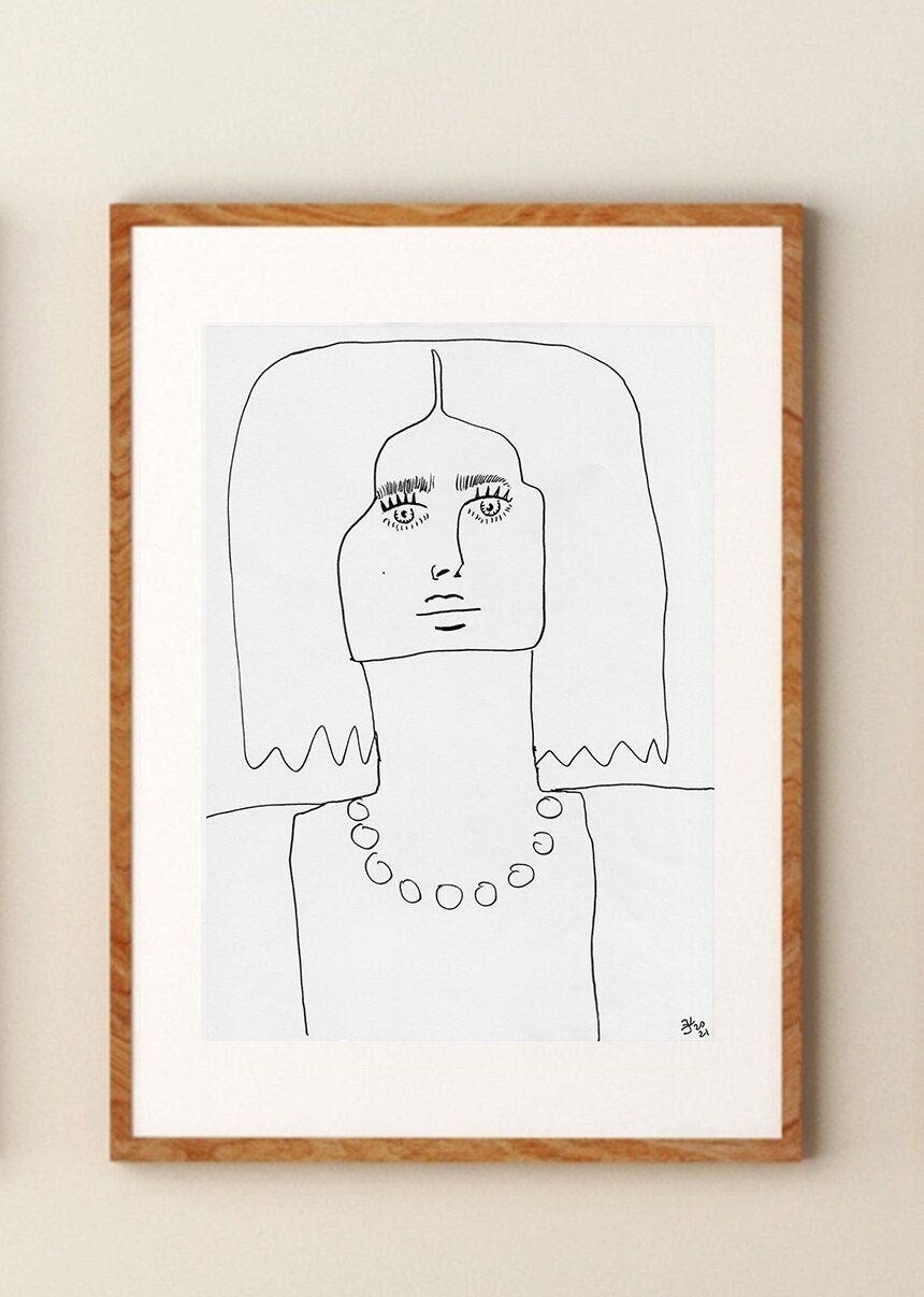 Woman Portrait ~ Hand Drawn Art ~ Jewelry Printable Art ~ Line Art Girl Drawing ~ Matisse Ink Art