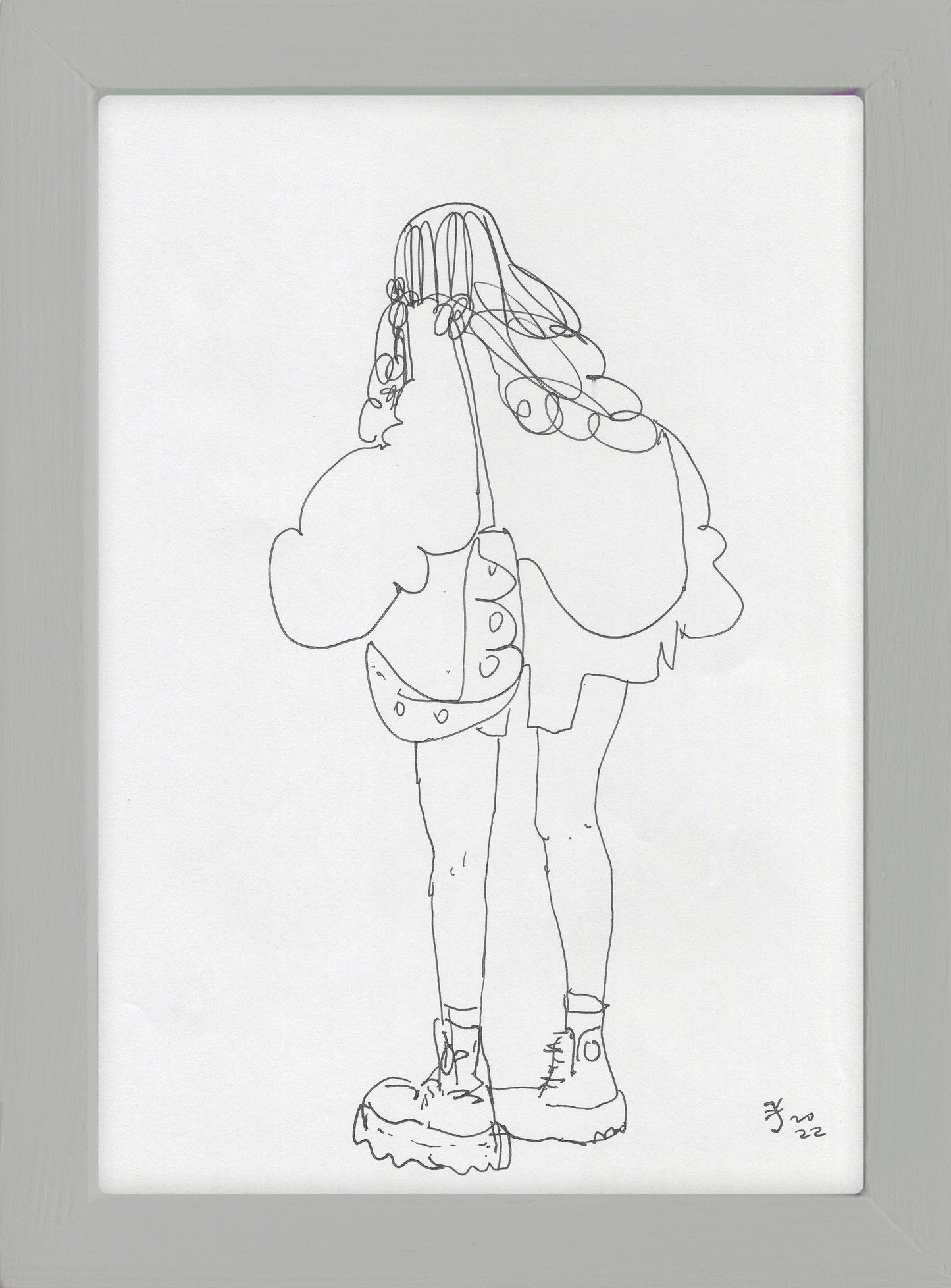 Hand Drawing of School Girl in in Boots Gift for Him/Her Original Gel Pen Art A4 Jenea Kaitaz