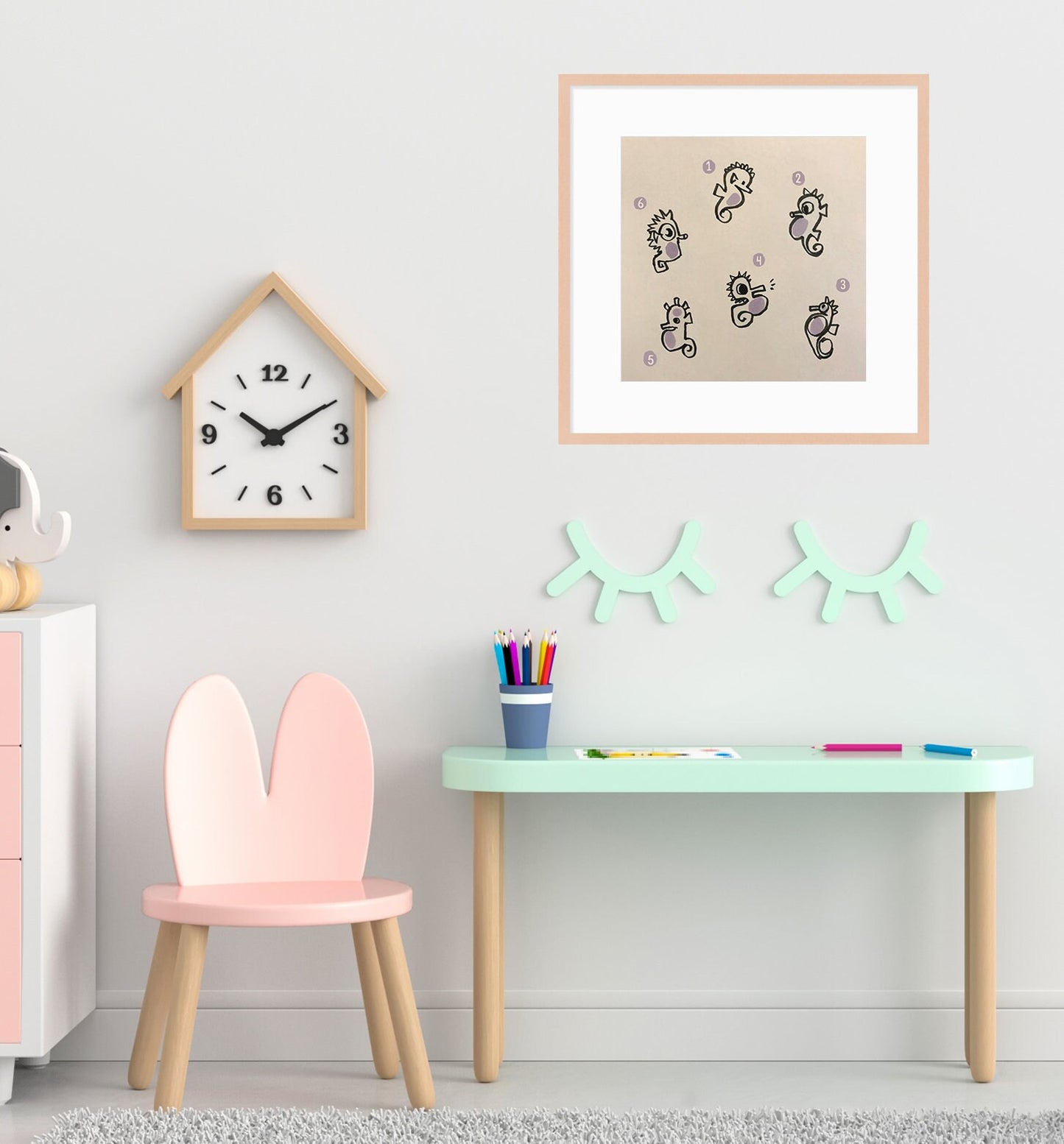 Seahorse Cute Printable Nursery Art, Square Cute Print, Ocean Wall Prints, Nursery Wall Art, Digital Download, Sea Print Downloadable