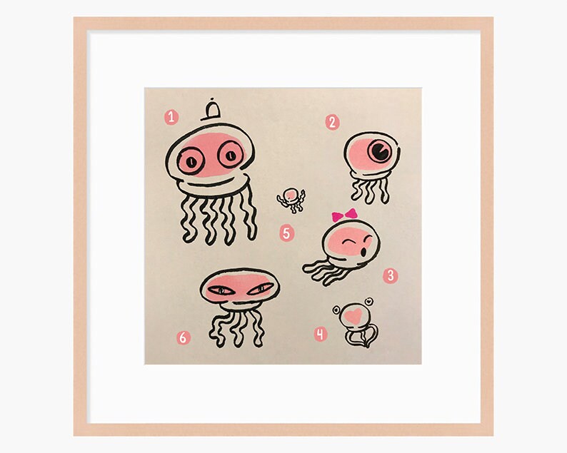 Jelly Fish Cute Printable Nursery Art, Square Cute Print, Ocean Wall Prints, Nursery Wall Art, Digital Download, Sea Fish Print Downloadable