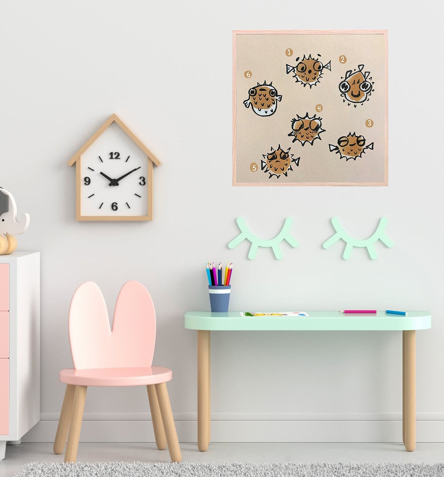 Blowfish Fugu Cute Printable Nursery Art, Square Cute Print, Ocean Wall Prints, Nursery Wall Art, Digital Download, Sea Print Downloadable