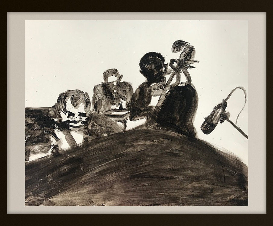 Jazz Wall Hand Painted Original Acrylic Painting on Cardboard, Oscar Peterson, Piano Player, Expressionism Painting