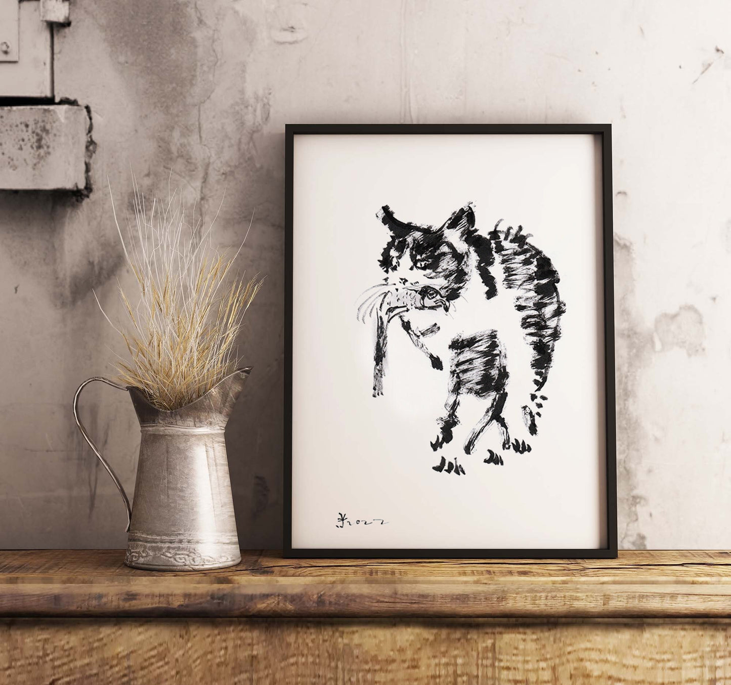 Fishing Cat, Wall Art Print, Printable Digital Download, fishing gift wall decor