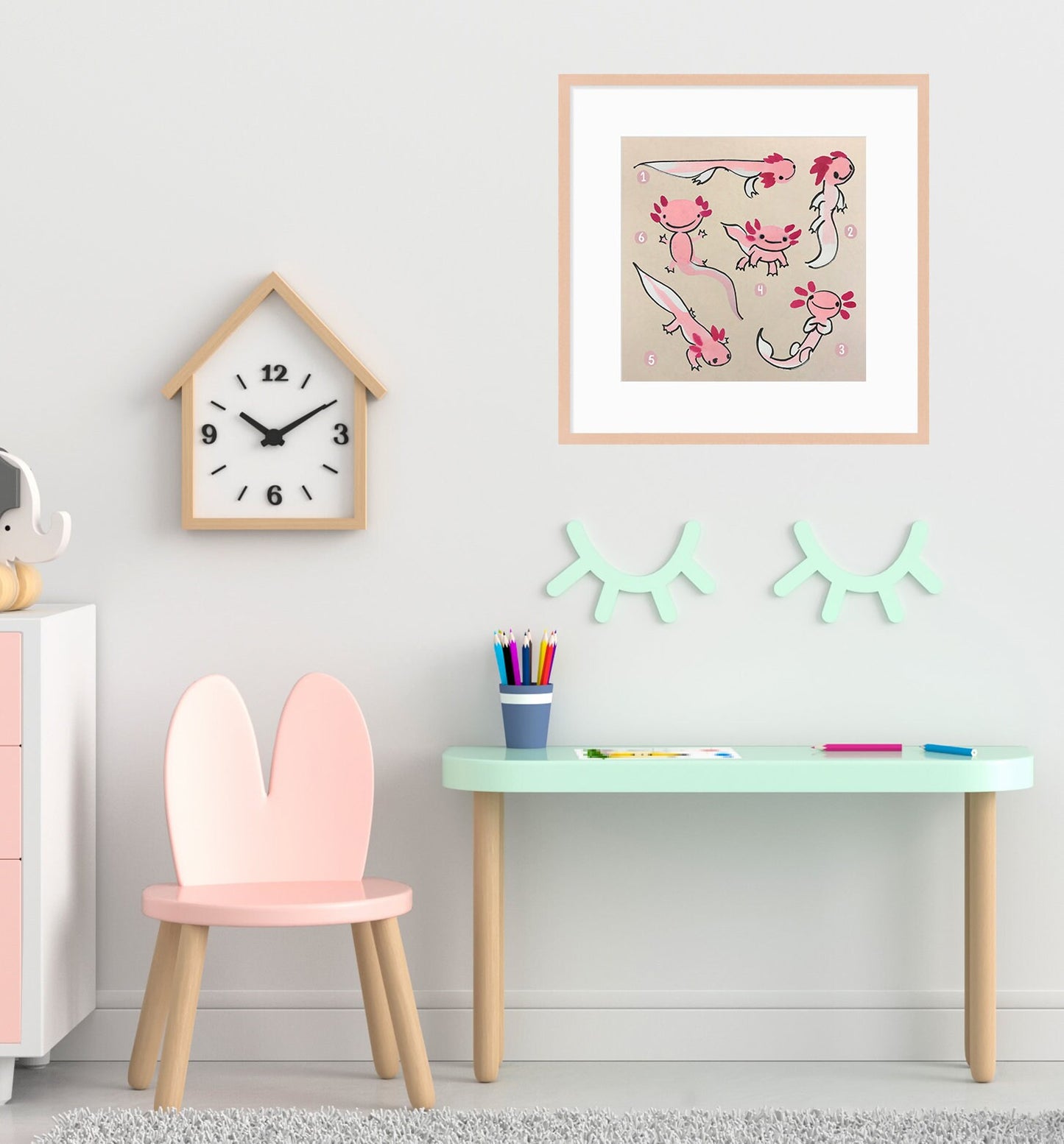 Axolotl Digital Download Print, Nursery Art, Axolotl Drawing, Axolotl Art Gift, Ocean Wall Prints, Nursery Wall Art, Cute Printable