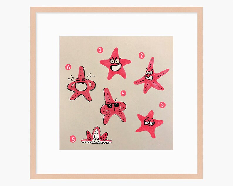 Starfish Cute Printable Nursery Art, Square Cute Print, Ocean Wall Prints, Nursery Wall Art, Digital Download, Sea Print Downloadable