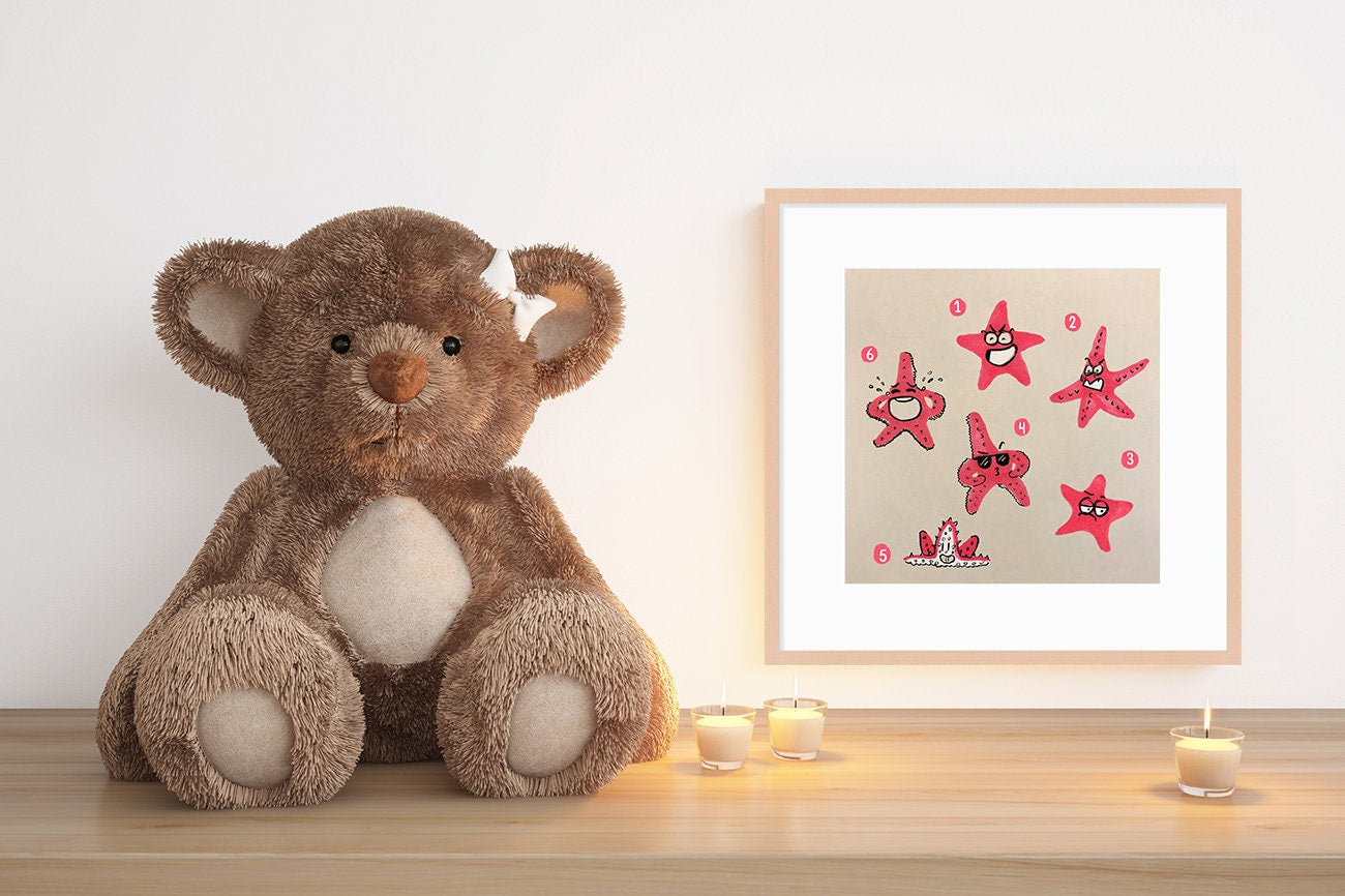 Starfish Cute Printable Nursery Art, Square Cute Print, Ocean Wall Prints, Nursery Wall Art, Digital Download, Sea Print Downloadable