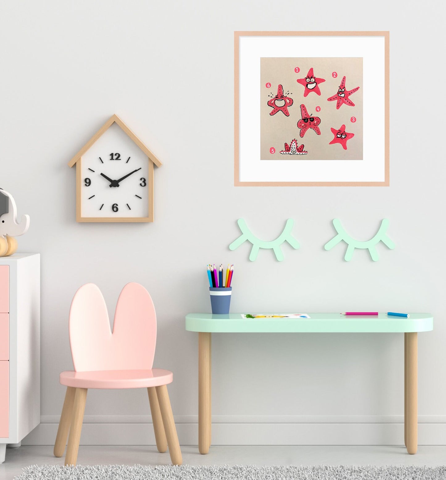 Starfish Cute Printable Nursery Art, Square Cute Print, Ocean Wall Prints, Nursery Wall Art, Digital Download, Sea Print Downloadable