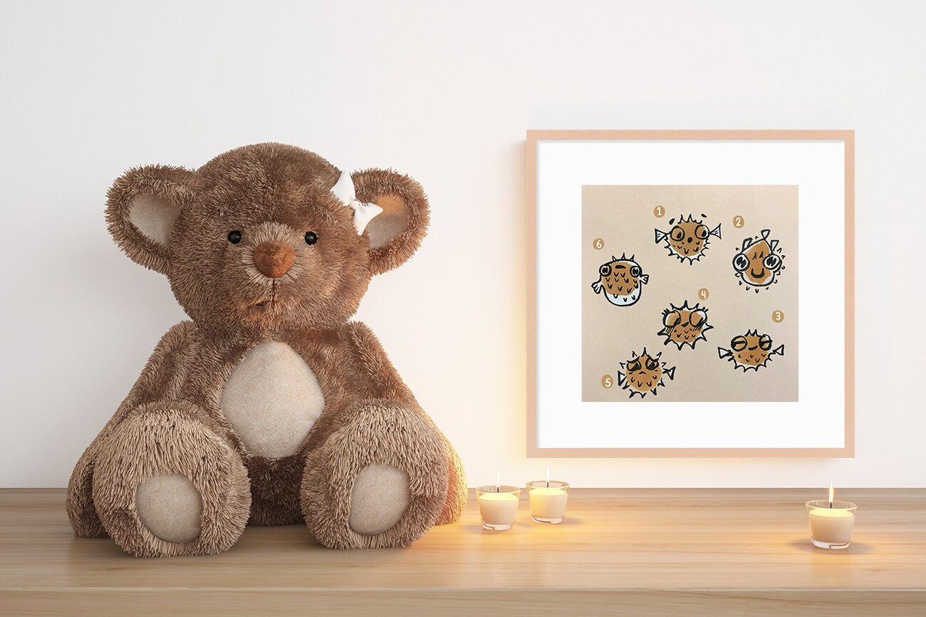 Blowfish Fugu Cute Printable Nursery Art, Square Cute Print, Ocean Wall Prints, Nursery Wall Art, Digital Download, Sea Print Downloadable