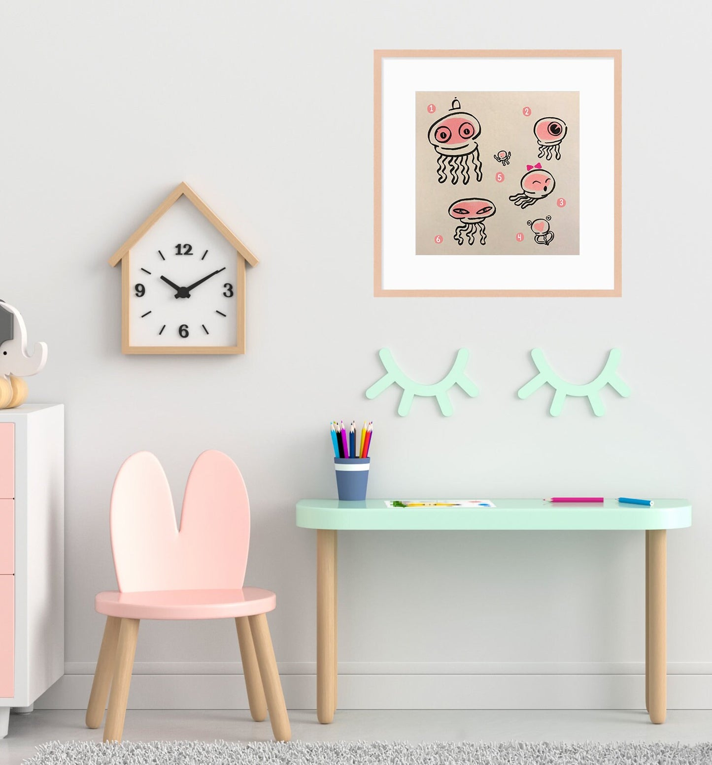 Jelly Fish Cute Printable Nursery Art, Square Cute Print, Ocean Wall Prints, Nursery Wall Art, Digital Download, Sea Fish Print Downloadable
