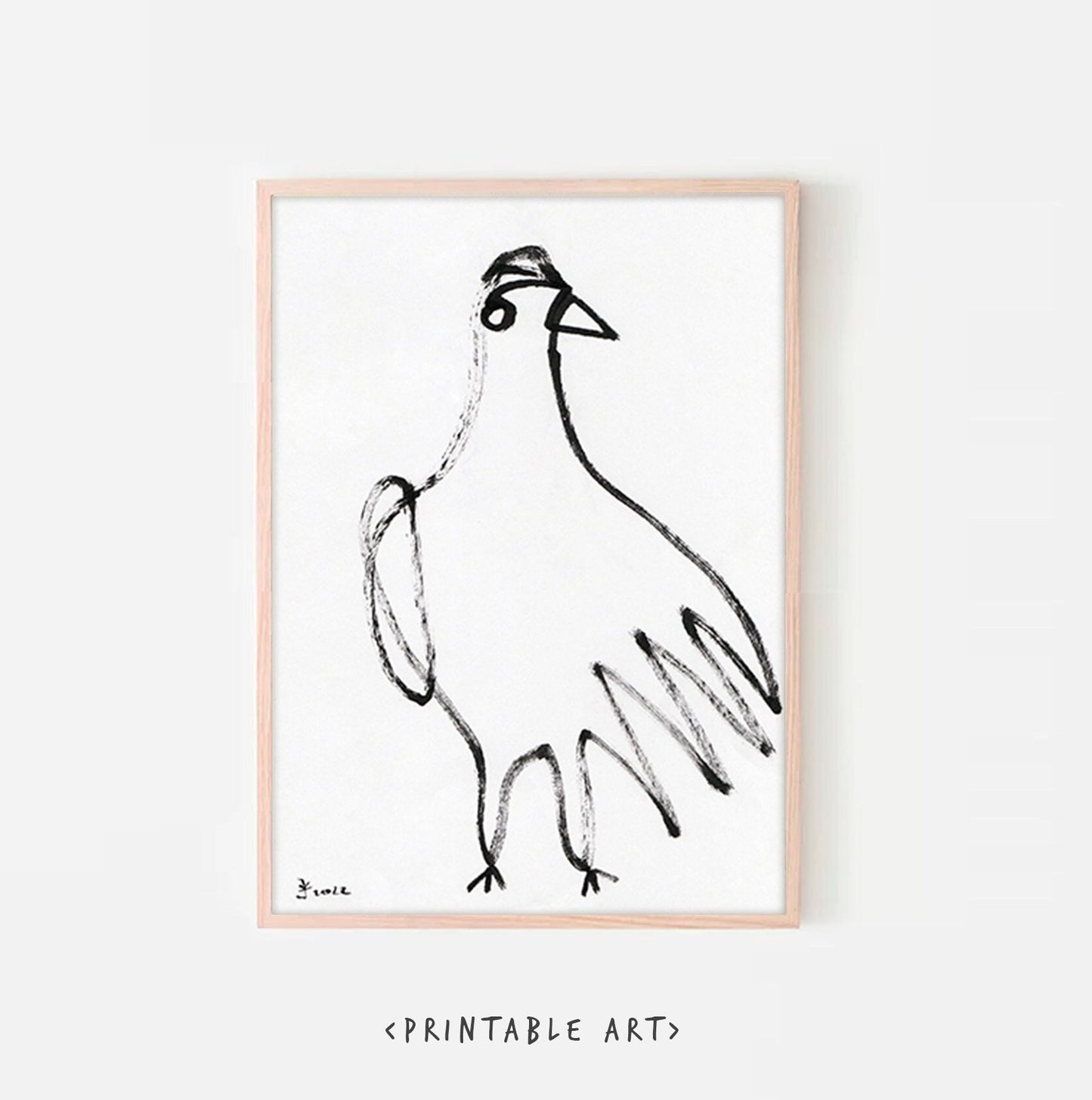 Primitive Picasso Bird Minimalist Wall Art Print, bird wall art, bird wall decor, line art print, Bird Art Print, digital download art