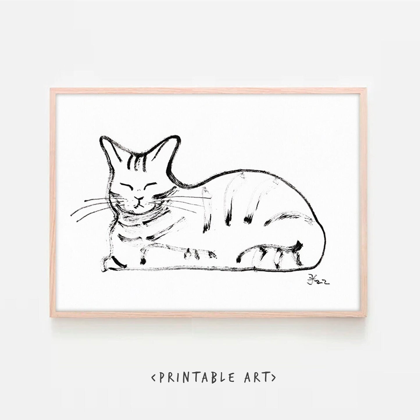 Sleeping Cat Wall Art Print, Printable Digital Download, chill cat, Sphinx Cat Print, nigh home pet gift wall decor