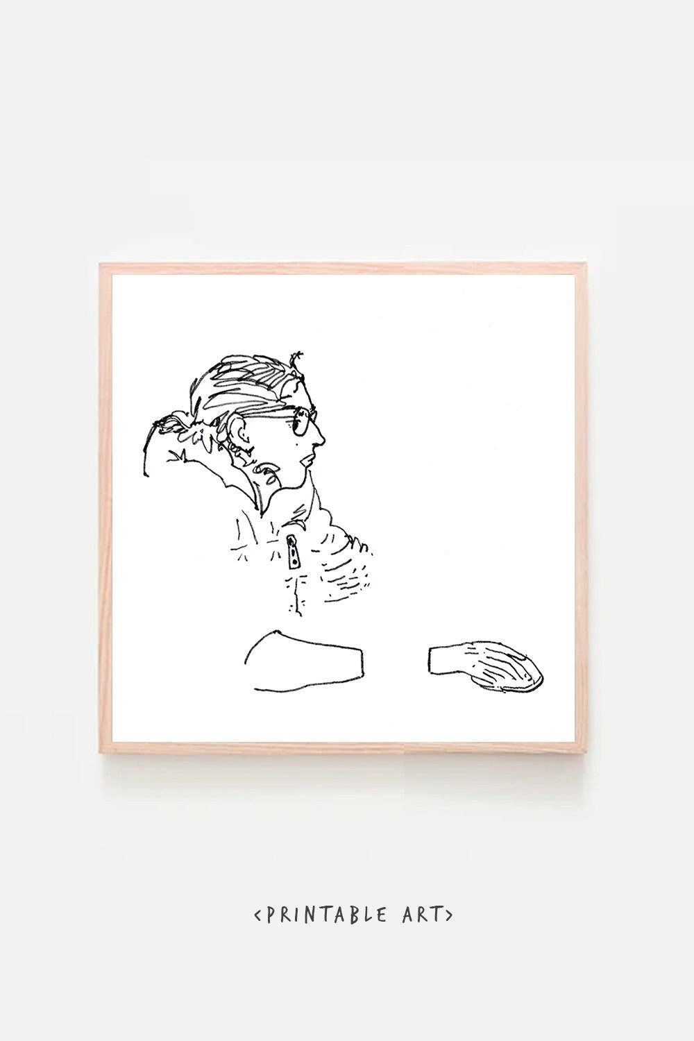 Sketch of Girl Sitting on PC Wall Art Print Line Art Digital Printable ~ Download Print, Gift for Her Gallery Sketch black and white