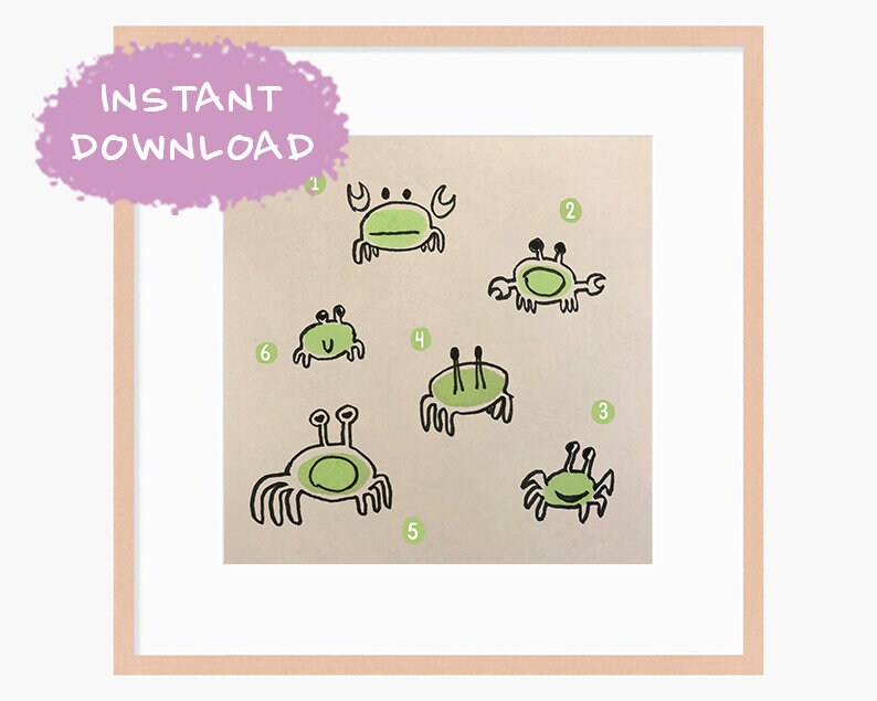 Crab Cute Printable Nursery Art, Square Cute Print, Ocean Wall Prints, Nursery Wall Art, Digital Download, Sea Print Downloadable