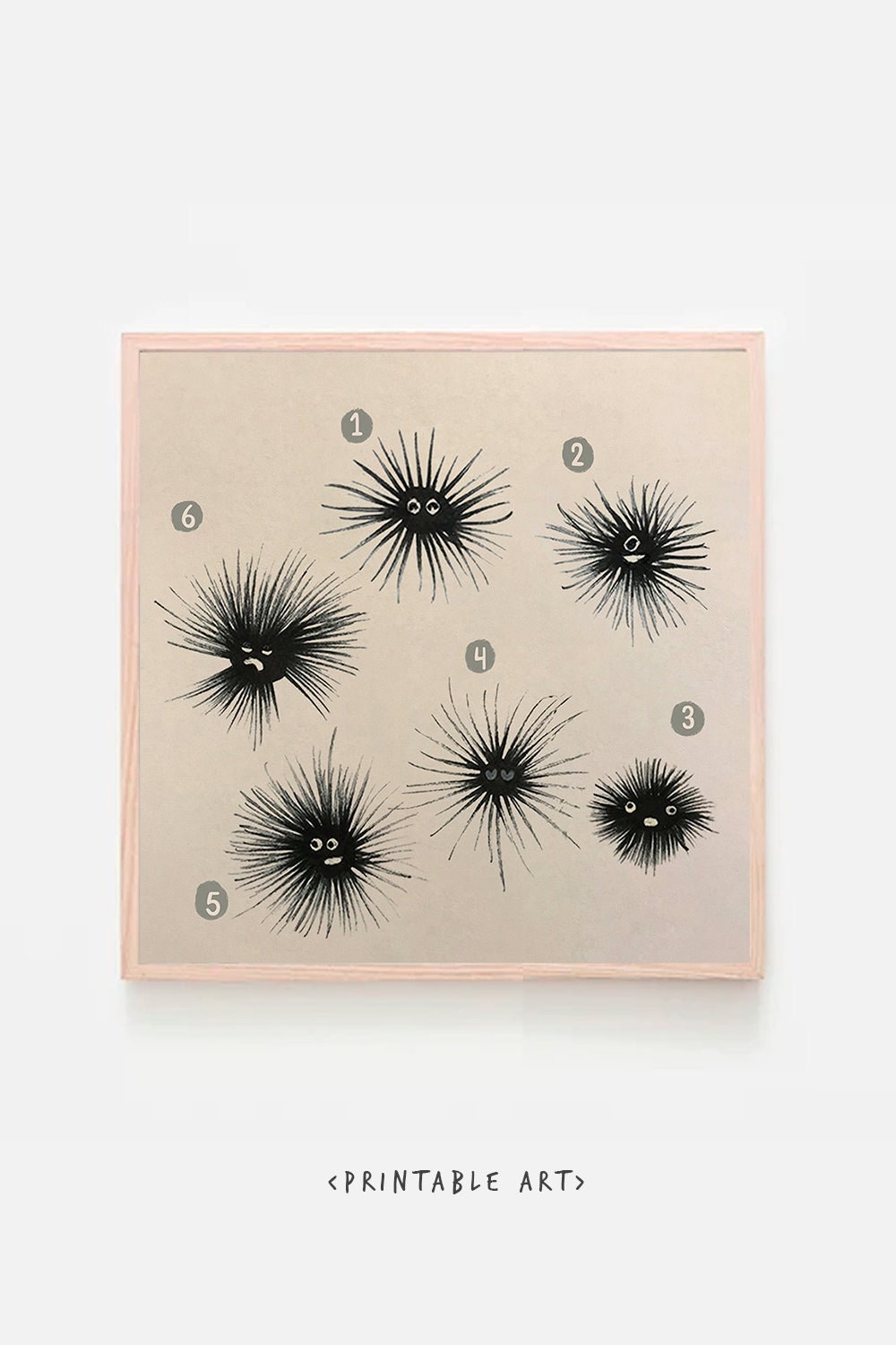 Sea Urchin Cute Printable Nursery Art, Square Cute Print, Ocean Wall Prints, Nursery Wall Art, Digital Download, Sea Print Downloadable