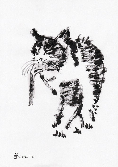 Fishing Cat, Wall Art Print, Printable Digital Download, fishing gift wall decor