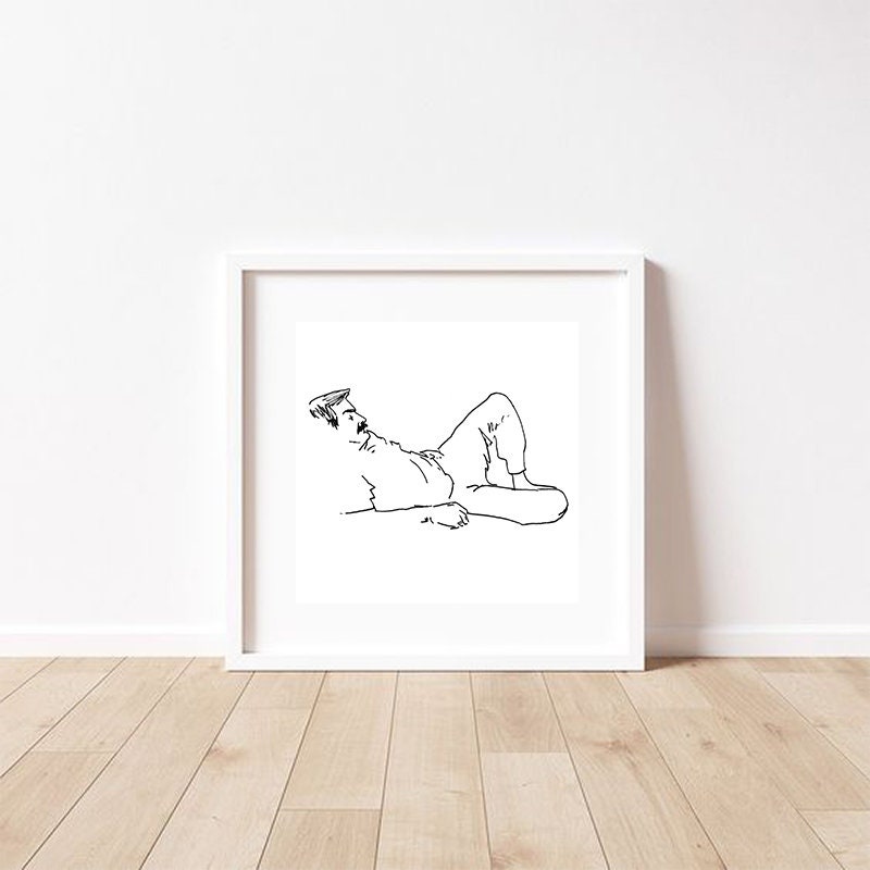 Line Art Digital Printable ~ Man Sketch Art ~ Download Wall Print ~ Minimalist Home Decor Gift for Her Sketch Gallery Sketch black and white