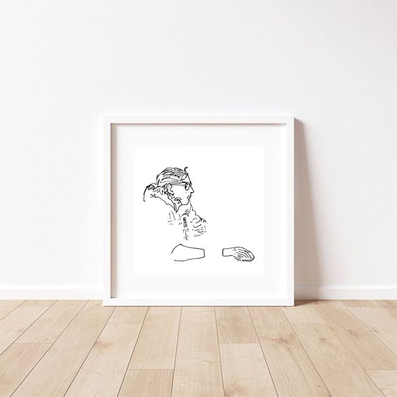 Sketch of Girl Sitting on PC Wall Art Print Line Art Digital Printable ~ Download Print, Gift for Her Gallery Sketch black and white