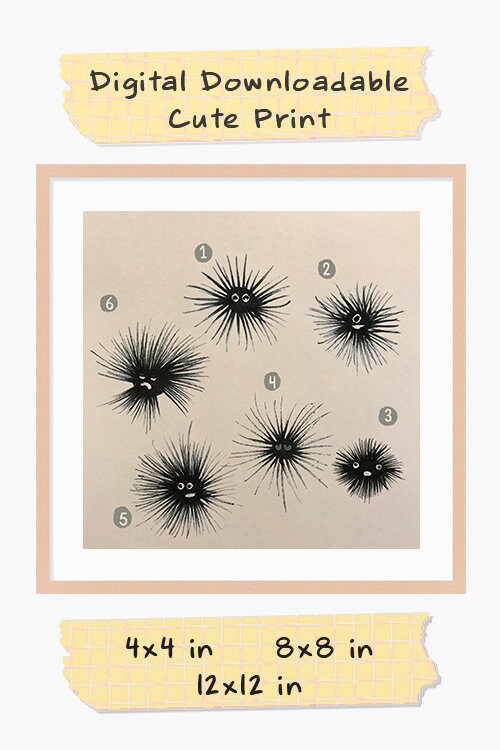 Sea Urchin Cute Printable Nursery Art, Square Cute Print, Ocean Wall Prints, Nursery Wall Art, Digital Download, Sea Print Downloadable