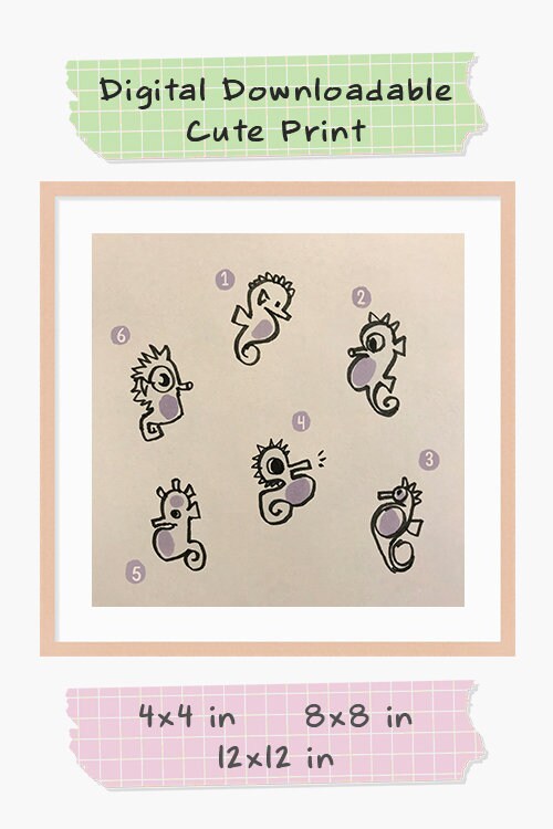 Seahorse Cute Printable Nursery Art, Square Cute Print, Ocean Wall Prints, Nursery Wall Art, Digital Download, Sea Print Downloadable