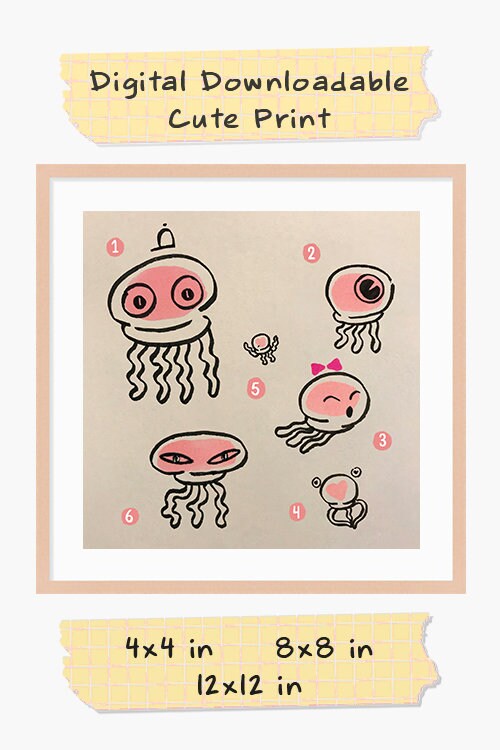 Jelly Fish Cute Printable Nursery Art, Square Cute Print, Ocean Wall Prints, Nursery Wall Art, Digital Download, Sea Fish Print Downloadable