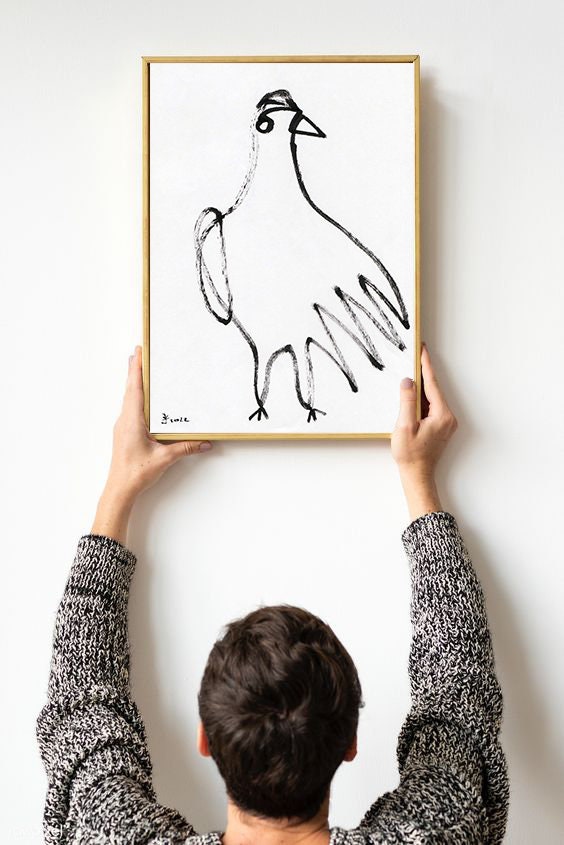 Primitive Picasso Bird Minimalist Wall Art Print, bird wall art, bird wall decor, line art print, Bird Art Print, digital download art