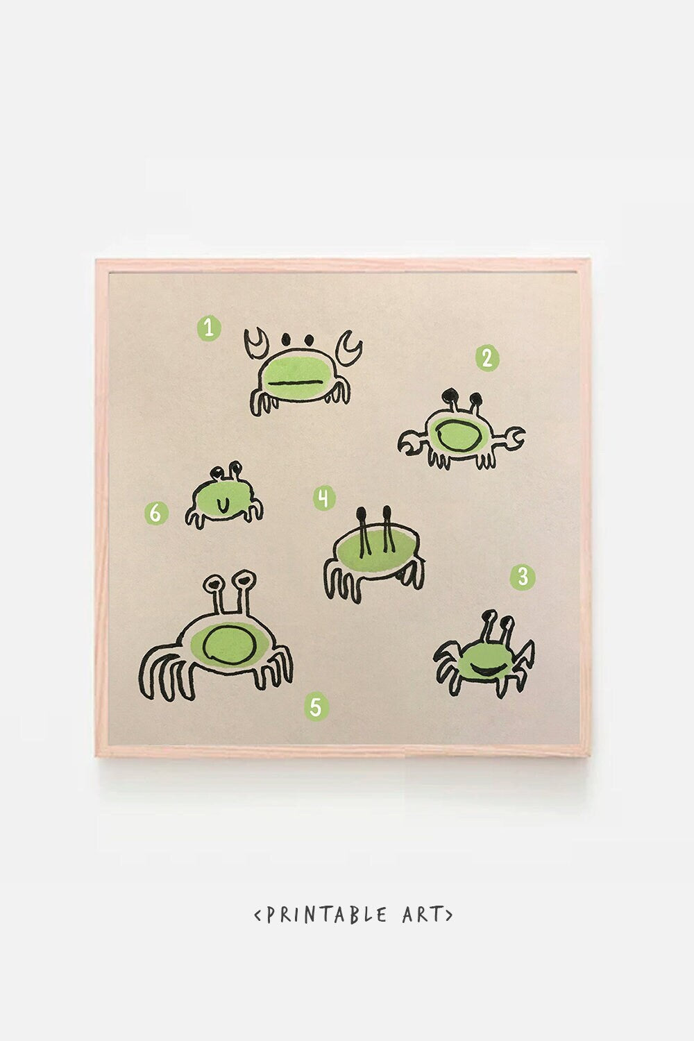 Crab Cute Printable Nursery Art, Square Cute Print, Ocean Wall Prints, Nursery Wall Art, Digital Download, Sea Print Downloadable