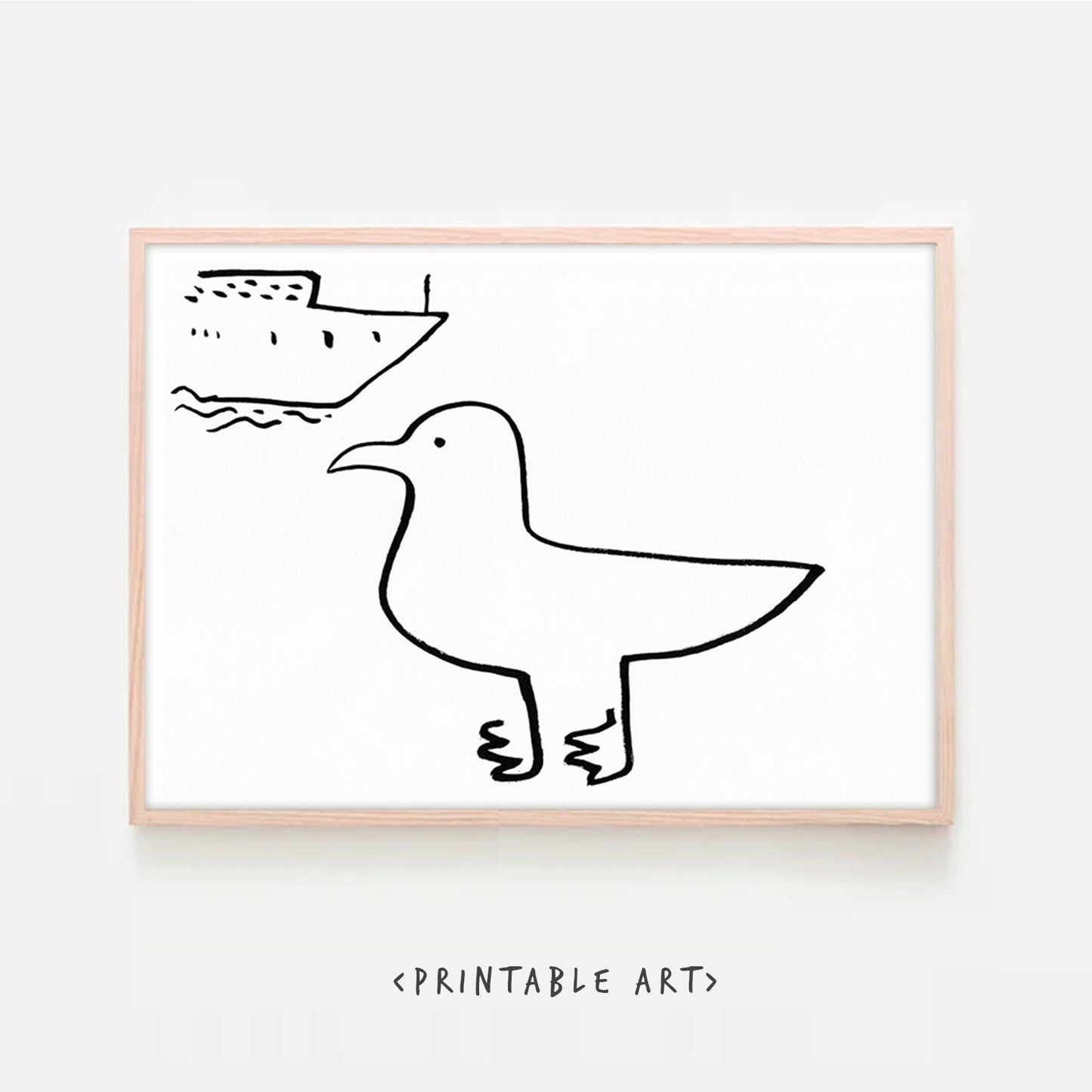 Nautical Print, Seagull Print, Downloadable Art, Seagull Printable Illustration, Ocean Print, Maritime Wall Art, Coastal Room Decor