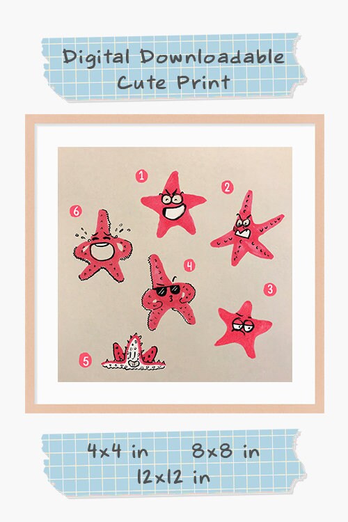 Starfish Cute Printable Nursery Art, Square Cute Print, Ocean Wall Prints, Nursery Wall Art, Digital Download, Sea Print Downloadable