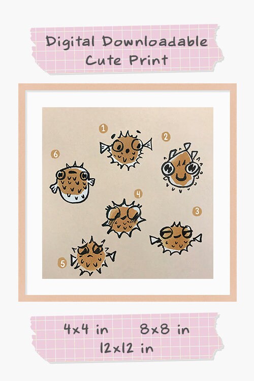 Blowfish Fugu Cute Printable Nursery Art, Square Cute Print, Ocean Wall Prints, Nursery Wall Art, Digital Download, Sea Print Downloadable
