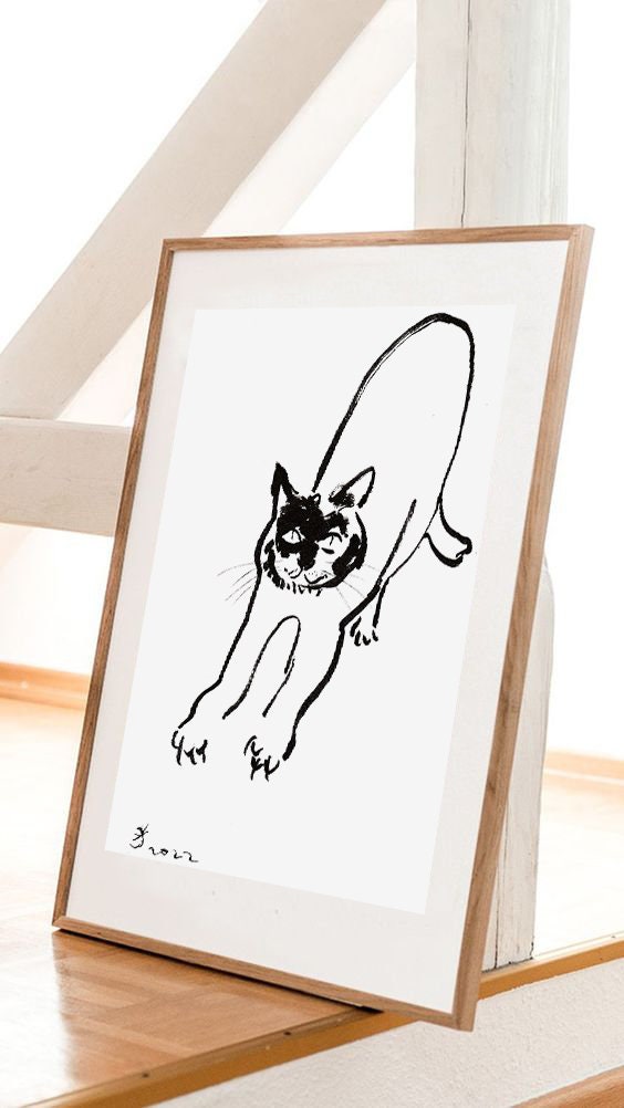 Funny cat Wall Art Print, Printable Digital Download, Cat Nails, Stretching Custom Cat - digital download nails gift wall decor