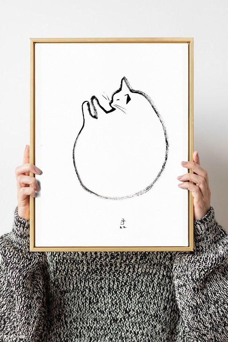 Bedroom Art, Nursery Wall Art Print, Minimalist Cat wall decor, cat print, cat Art Print, digital download, Gift for Her, Cat Lover Gift