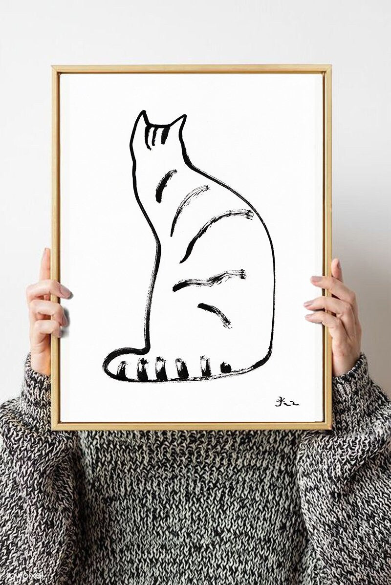 Cat Minimalist Wall Art Print, Tigger Cat 2 art, cat wall decor, line art print, cat print, cat Art Print, digital download gift wall art