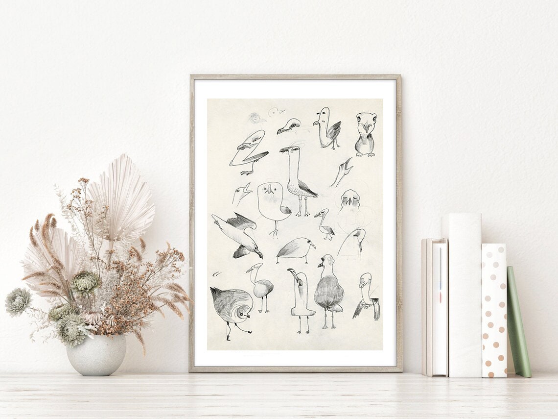 Seagull Print, Funky Wall Art, Coastal Print, Bird Printable Wall Art, Digital Print Seagull, Summer Print, Bird Seagull Art, Funny Wall Art