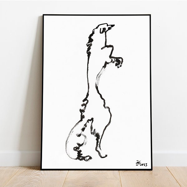 Borzoi Dog Art Print, Black and White Borzoi, Borzoi Drawing, Minimalist Borzoi, Borzoi Art, Printable Borzoi, Russian Wolfhound