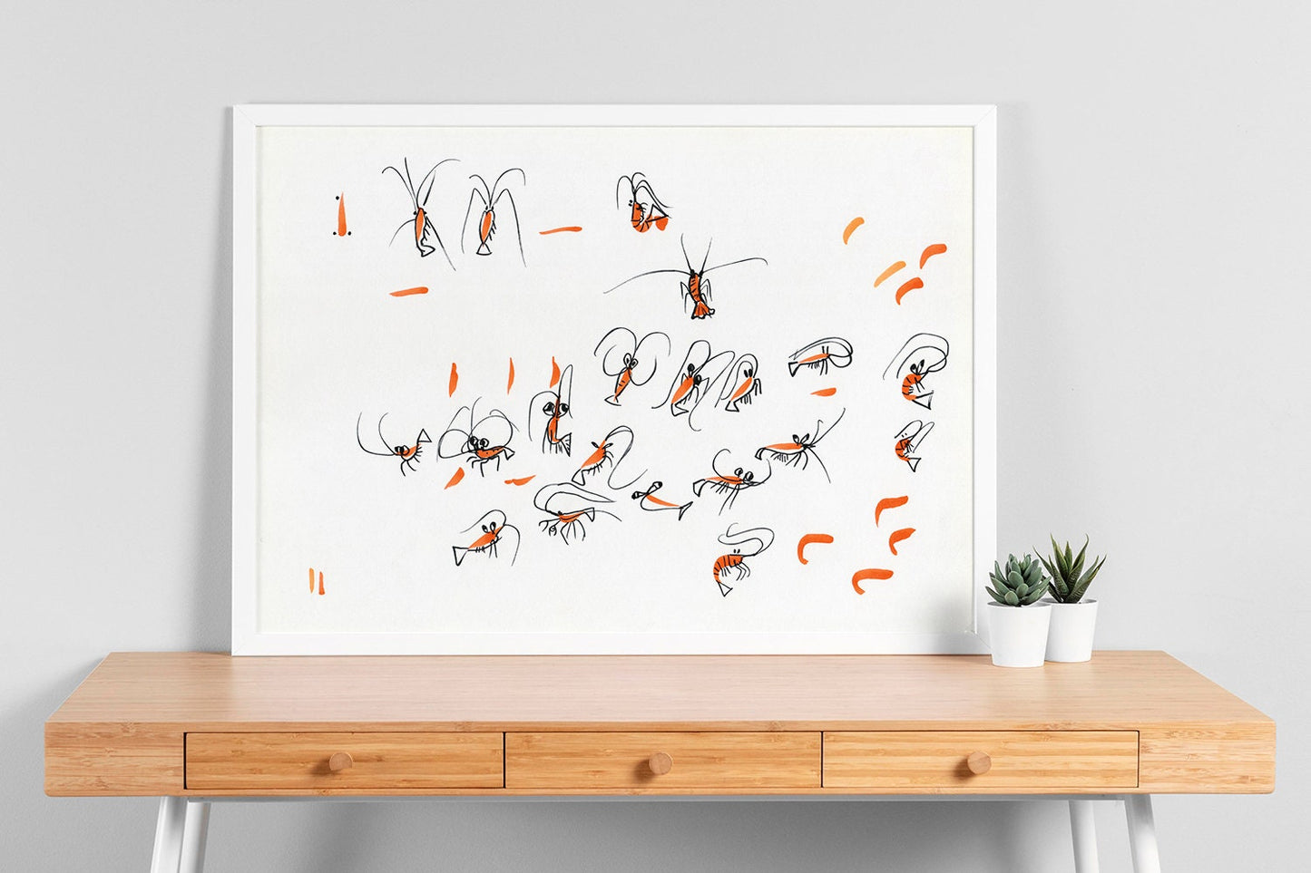 Shrimp Print ~ Simple Minimalist Printable Wall Art, Ocean Nursery Wall Prints, Nursery Wall Art, Digital Download ~ Cherry Shrimp ~ Cute