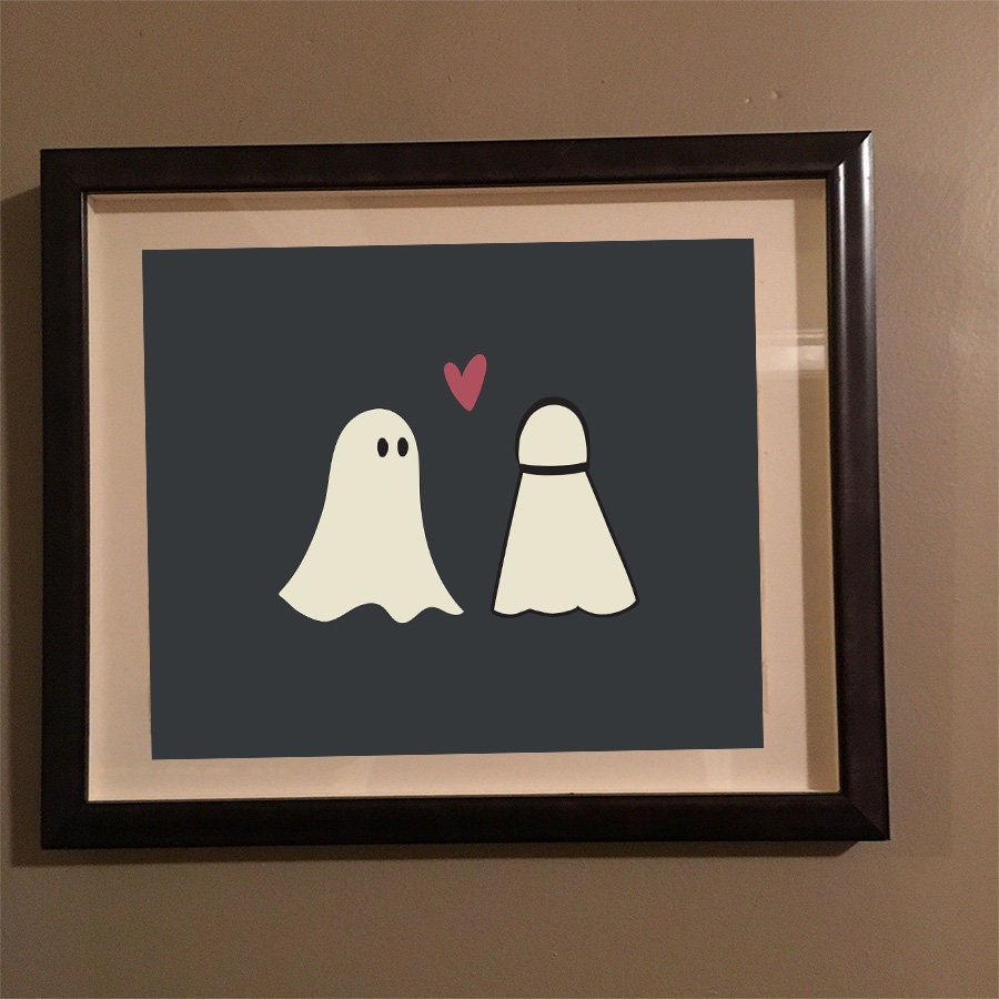 Ghost Valentines Day Printable, quirky art print, Ghost Print, Badminton Shuttlecock, Cute Ghost, Whimsical Valentines Print, Ghost Love