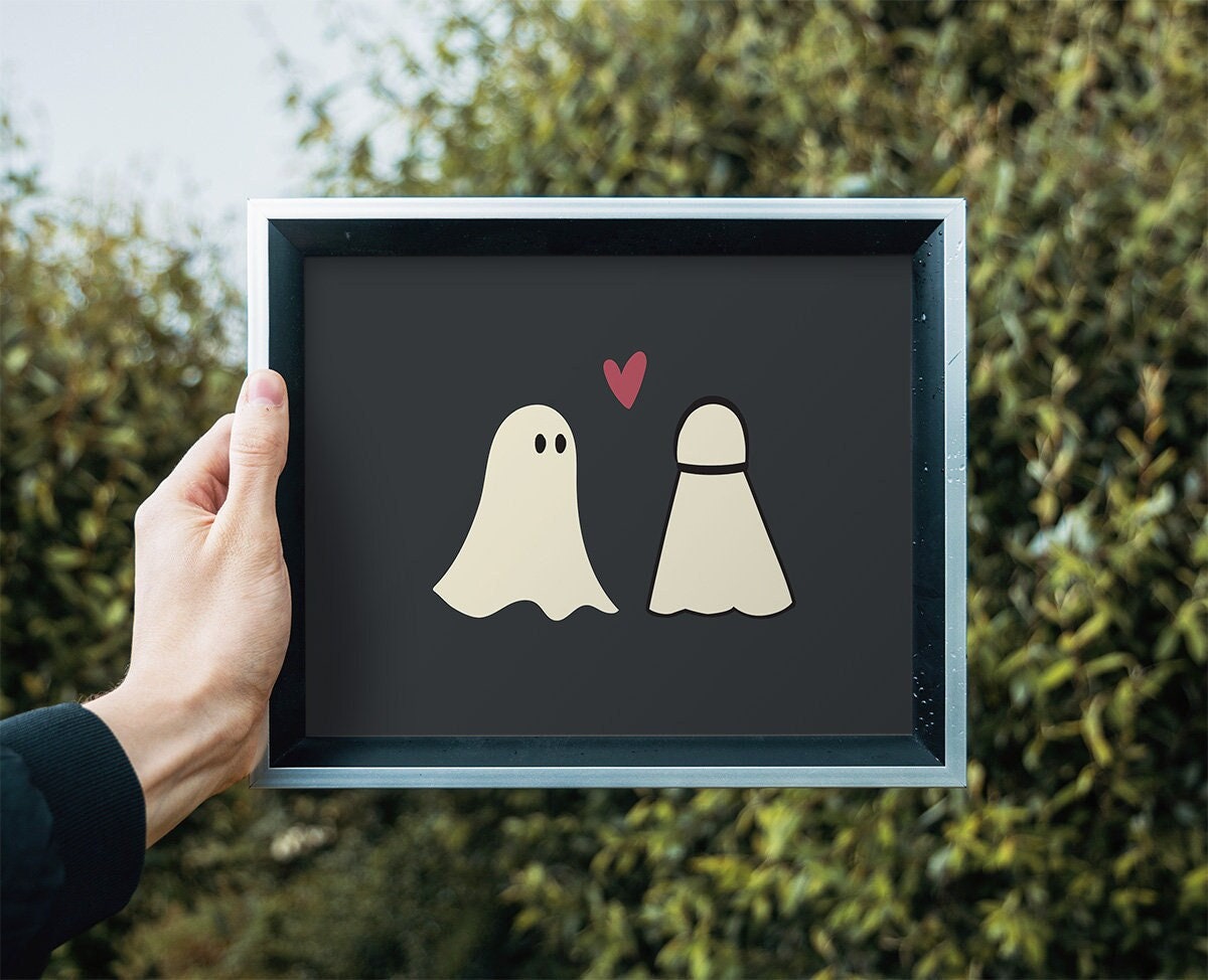 Ghost Valentines Day Printable, quirky art print, Ghost Print, Badminton Shuttlecock, Cute Ghost, Whimsical Valentines Print, Ghost Love