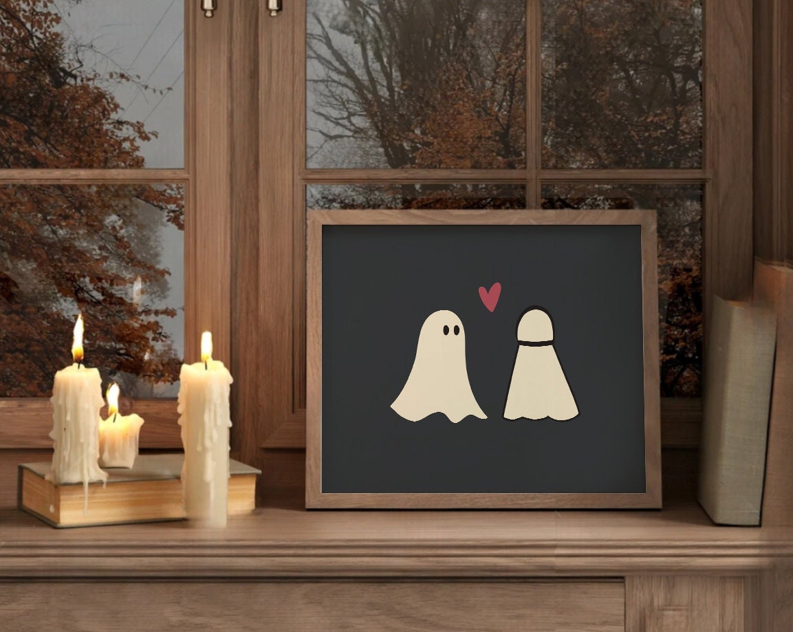 Ghost Valentines Day Printable, quirky art print, Ghost Print, Badminton Shuttlecock, Cute Ghost, Whimsical Valentines Print, Ghost Love