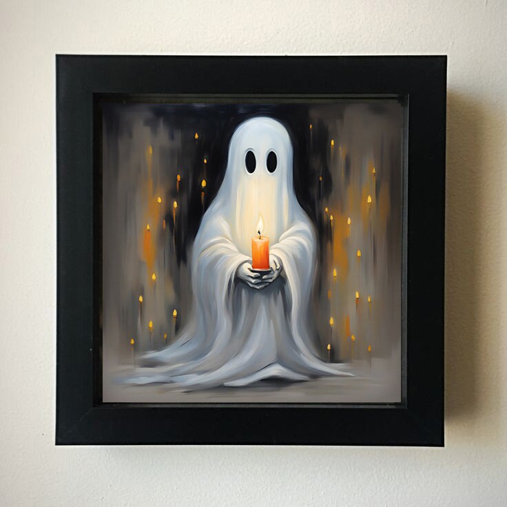 Ghost Holding A Candle, Halloween Printable, Dark Academia, Halloween Decor, Art Poster Print, Haunting Ghost, Whimsical Halloween Print