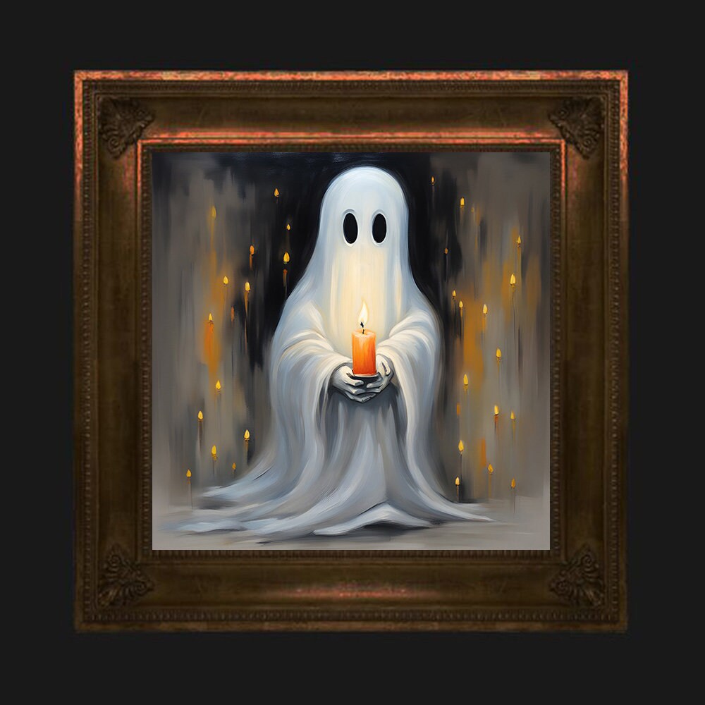 Ghost Holding A Candle, Halloween Printable, Dark Academia, Halloween Decor, Art Poster Print, Haunting Ghost, Whimsical Halloween Print