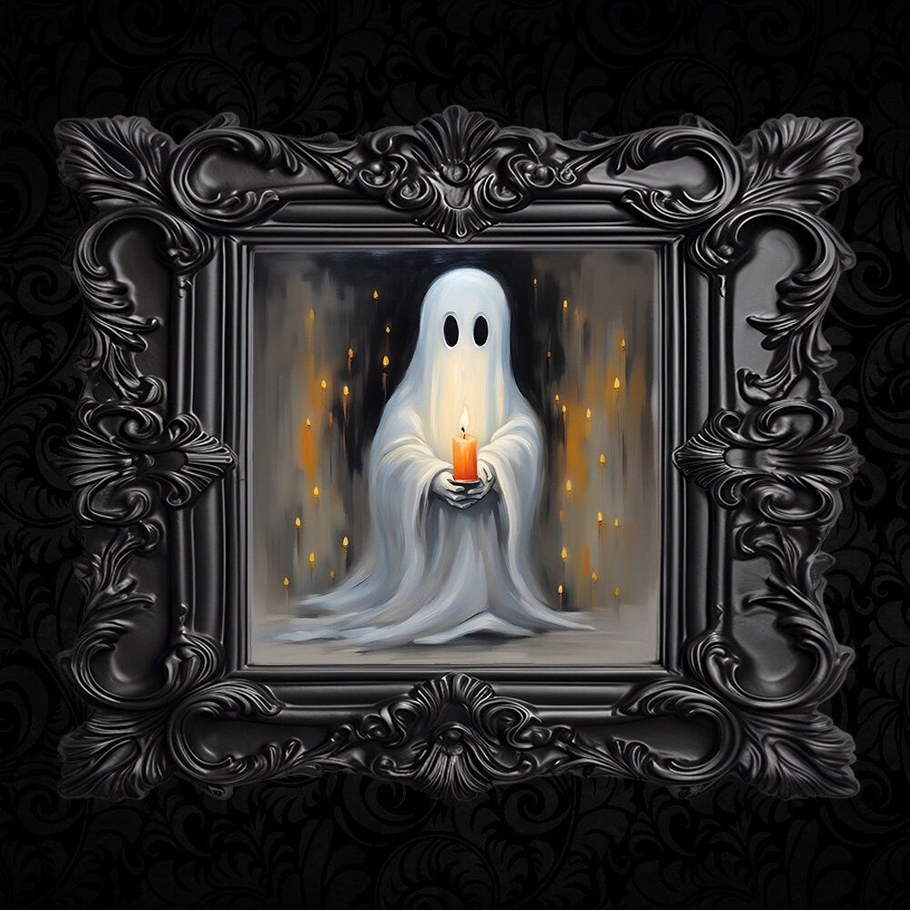Ghost Holding A Candle, Halloween Printable, Dark Academia, Halloween Decor, Art Poster Print, Haunting Ghost, Whimsical Halloween Print