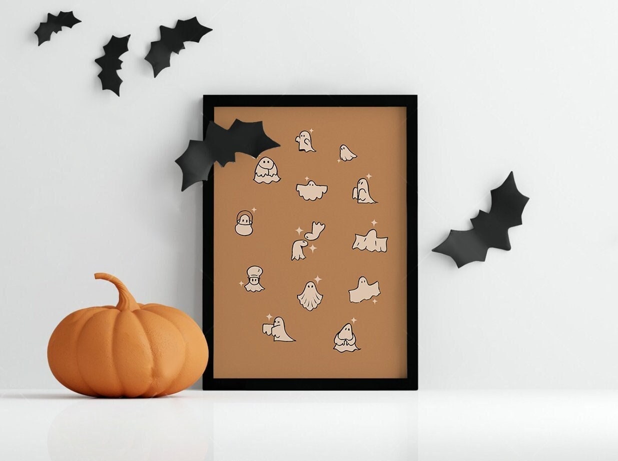 Mini Ghost Halloween Printable, Aesthetic Poster Print, Cute Little Ghosts, Sheet Ghost Poster, Haunting Ghost, Ghost Charm Vintage Art