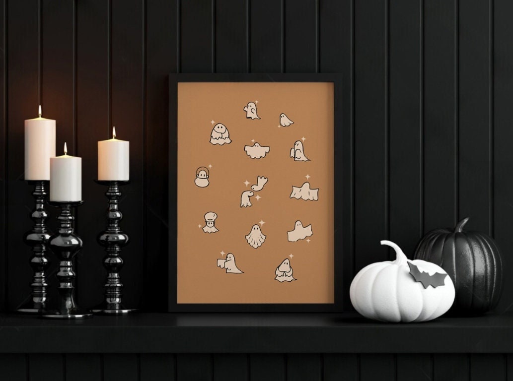 Mini Ghost Halloween Printable, Aesthetic Poster Print, Cute Little Ghosts, Sheet Ghost Poster, Haunting Ghost, Ghost Charm Vintage Art