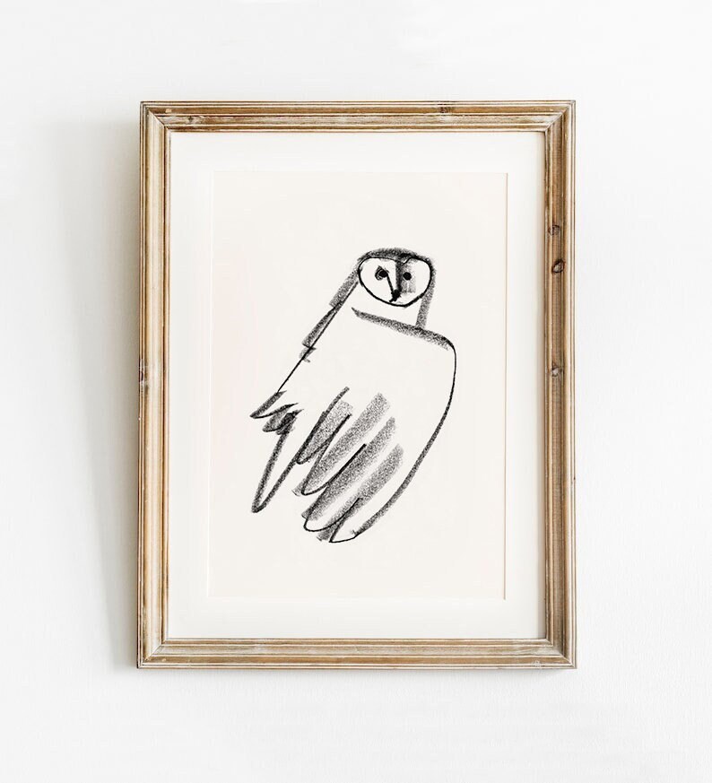 Owl Minimalist Print, Black and White Owl Poster, Hedwig Owl Art, Owl Gift, Owl Wall Decor,