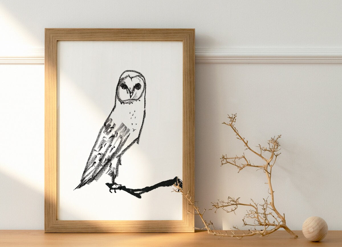 Owl Printable Hand Drawn Wall Art, Owl Decor, Owl Print, Owl Lover, Owl gift, Christmas Owl, Nursery Owl Print, Farmhouse decor, Bird Print
