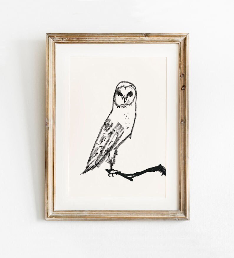 Owl Printable Hand Drawn Wall Art, Owl Decor, Owl Print, Owl Lover, Owl gift, Christmas Owl, Nursery Owl Print, Farmhouse decor, Bird Print