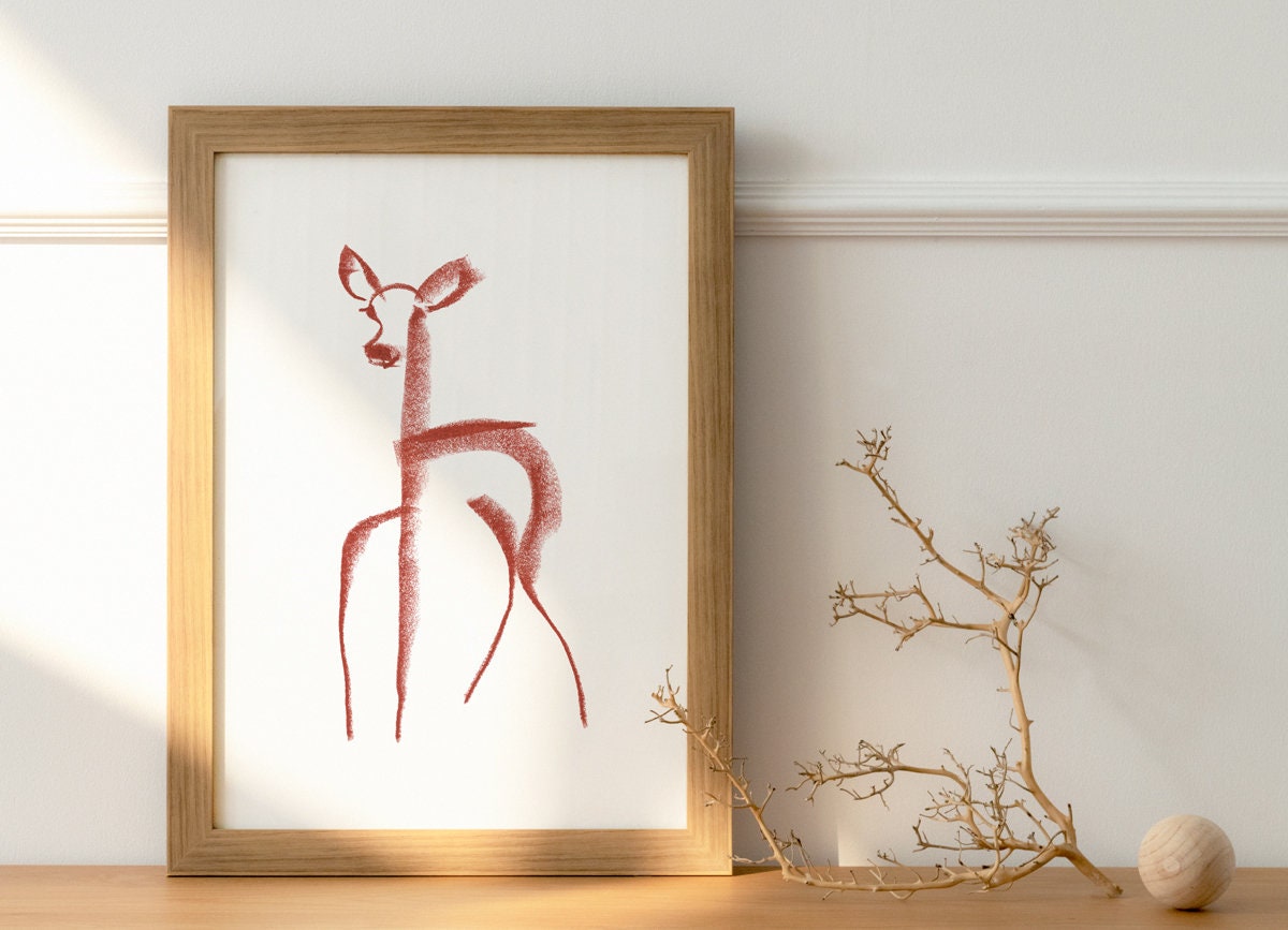 Baby Deer, Christmas Fawn, Digital Download, Woodland Decor, Little Deer Drawing, Minimalist Deer, Nursery Wall Art, Modern Farmhouse Decor