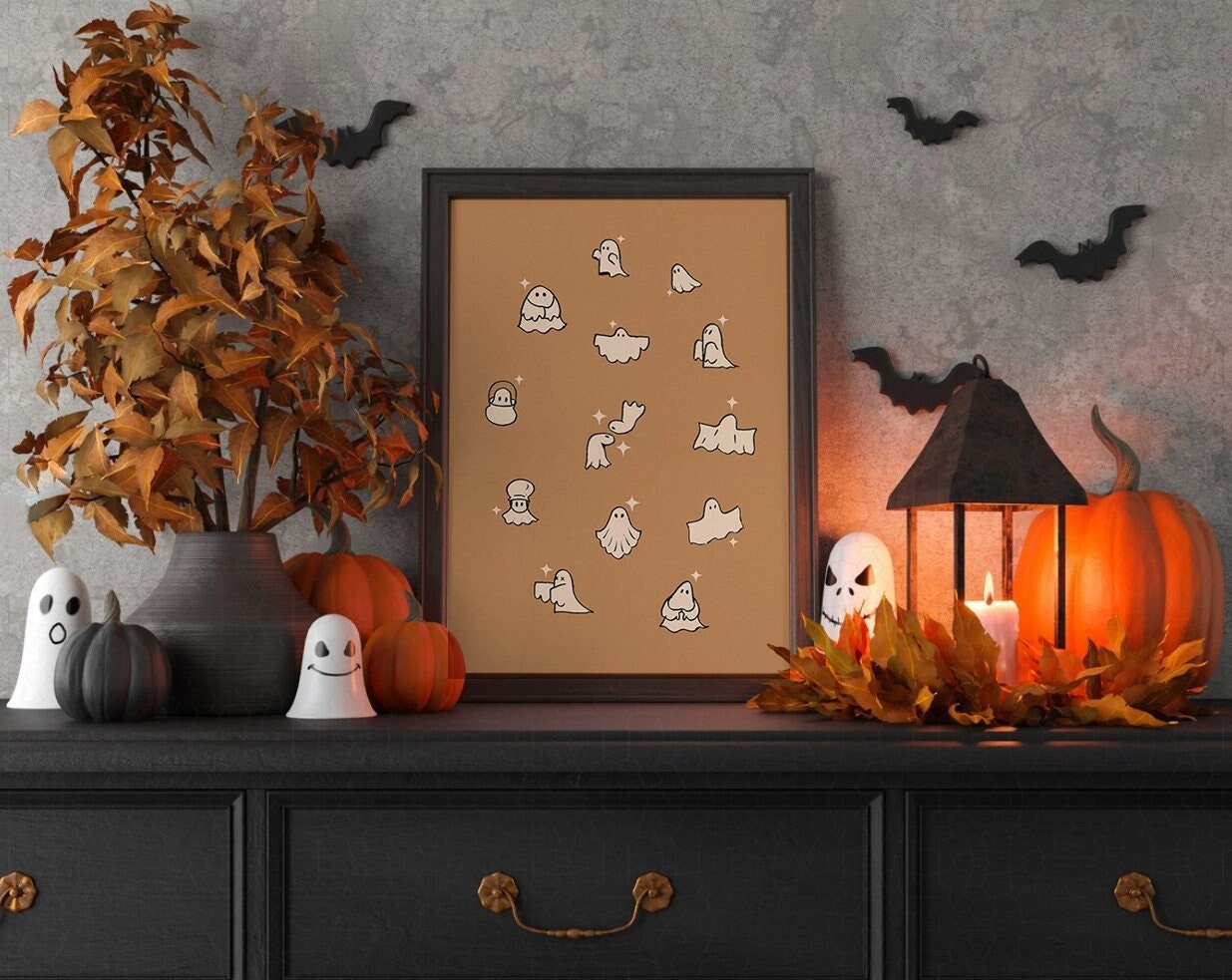 Mini Ghost Halloween Printable, Aesthetic Poster Print, Cute Little Ghosts, Sheet Ghost Poster, Haunting Ghost, Ghost Charm Vintage Art