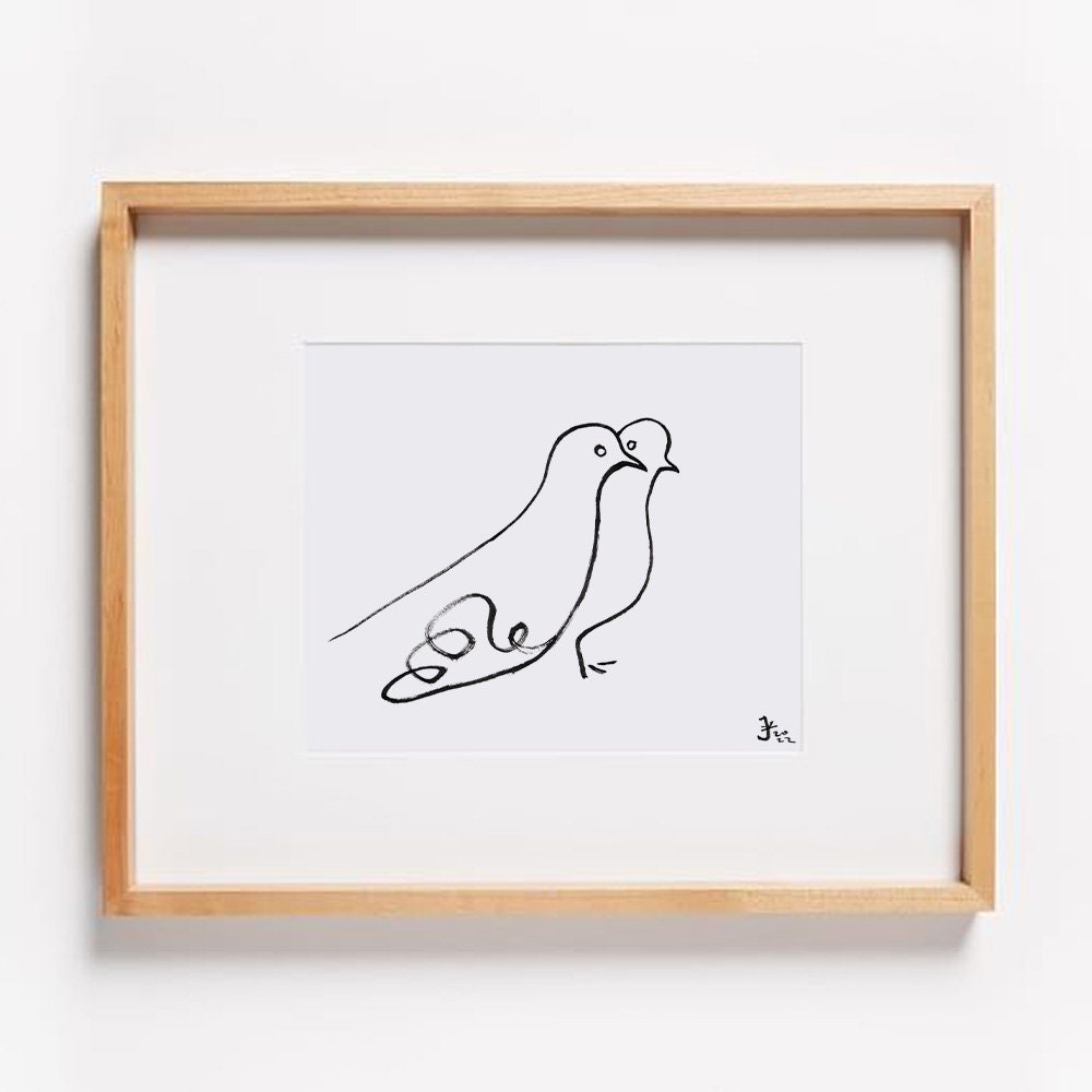 Pigeon Lover Gifts, Printable Wall Art, Mourning Dove, Bird Art Print, Digital Download, Valentine Day Decor, Dove Print, Minimalist Drawing